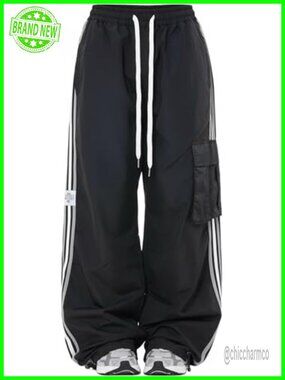 Baggy Cargo Parachute Sweatpants Wide Leg Drawstring Y2K Streetwear Trousers